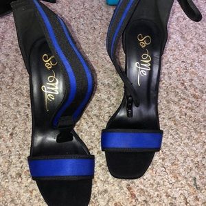 2 pair neon blue and green buckled shoes